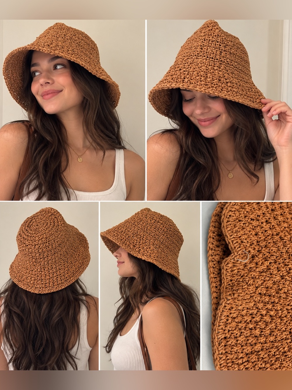 Handmade Crochet Bucket Hat - Rust Brown